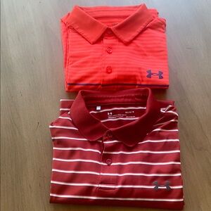 2 Large Under Armour golf polos.  The orange/red bundle.  Good condition!